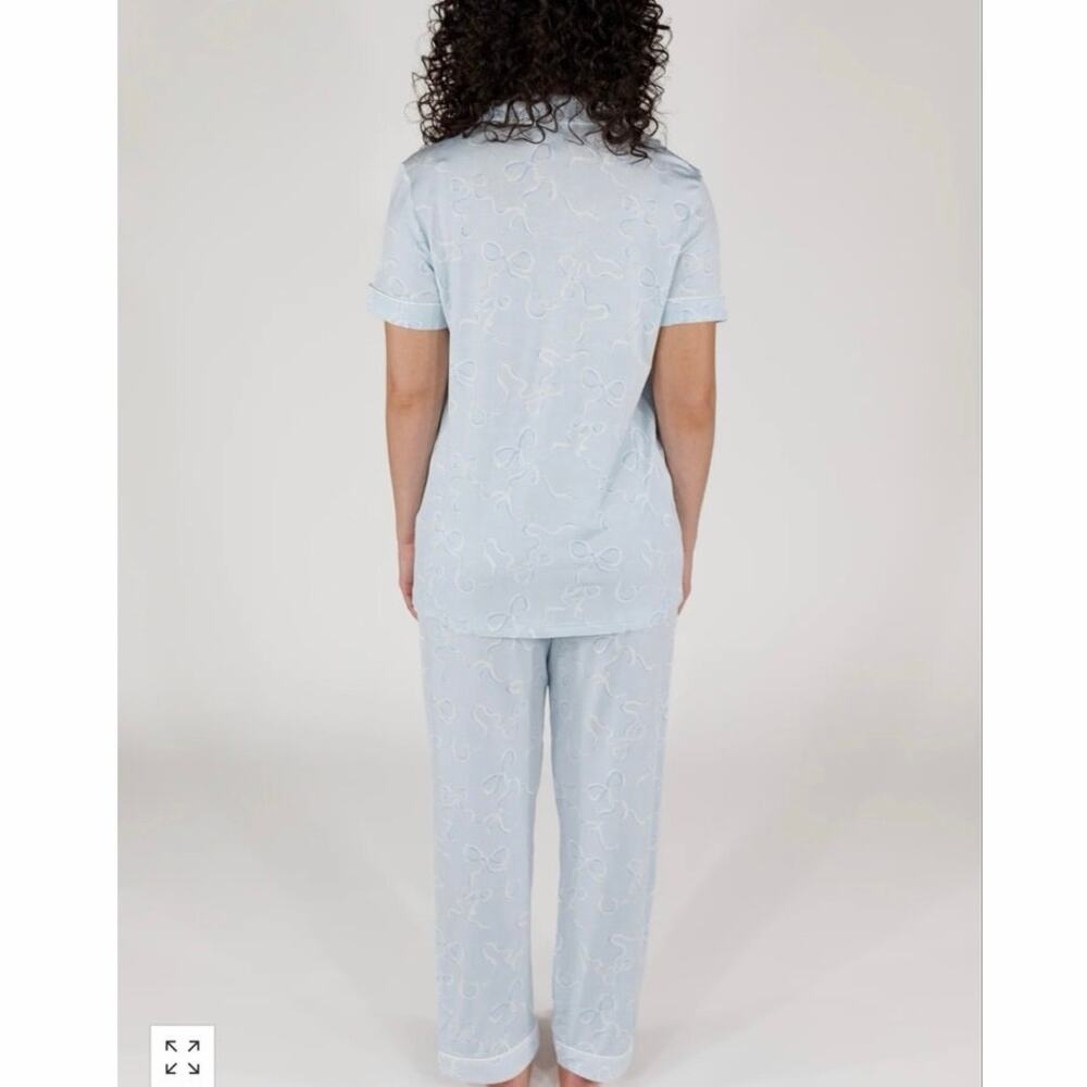 In My Sundays Heirloom Bows Sky Blue Pajama Set XL Tencel Button Front Lounge - Picture 9 of 15